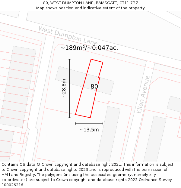 80, WEST DUMPTON LANE, RAMSGATE, CT11 7BZ: Plot and title map