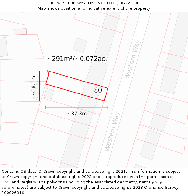 80, WESTERN WAY, BASINGSTOKE, RG22 6DE: Plot and title map