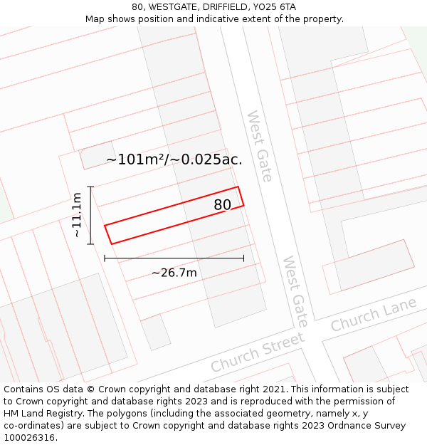 80, WESTGATE, DRIFFIELD, YO25 6TA: Plot and title map