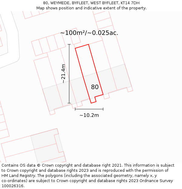 80, WEYMEDE, BYFLEET, WEST BYFLEET, KT14 7DH: Plot and title map