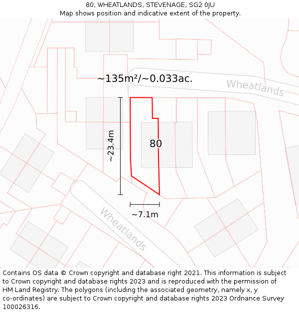 80, WHEATLANDS, STEVENAGE, SG2 0JU: Plot and title map