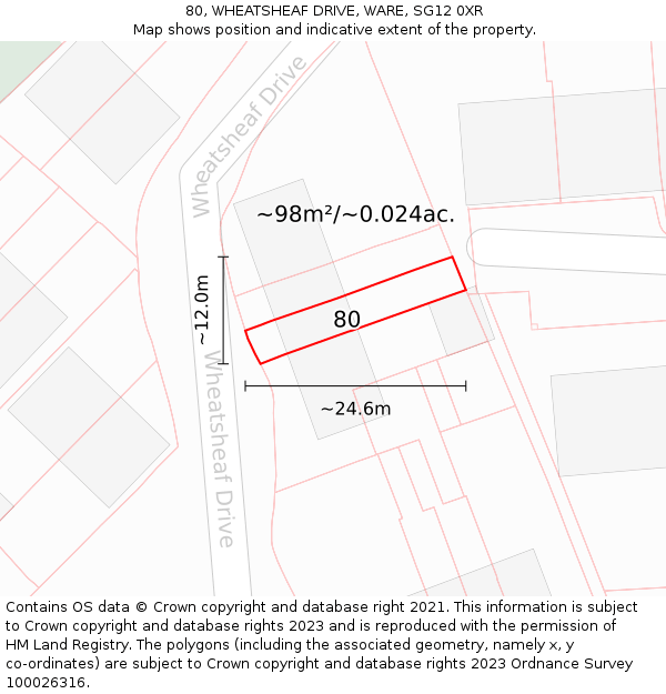 80, WHEATSHEAF DRIVE, WARE, SG12 0XR: Plot and title map