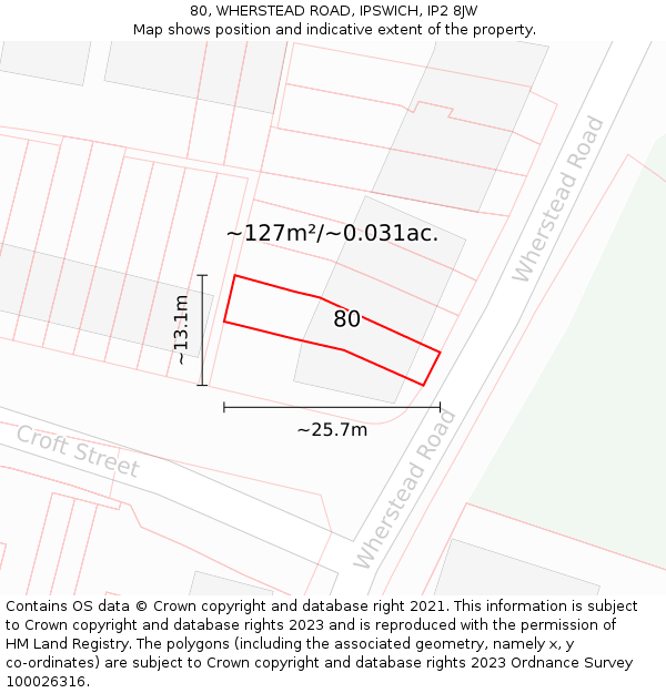 80, WHERSTEAD ROAD, IPSWICH, IP2 8JW: Plot and title map