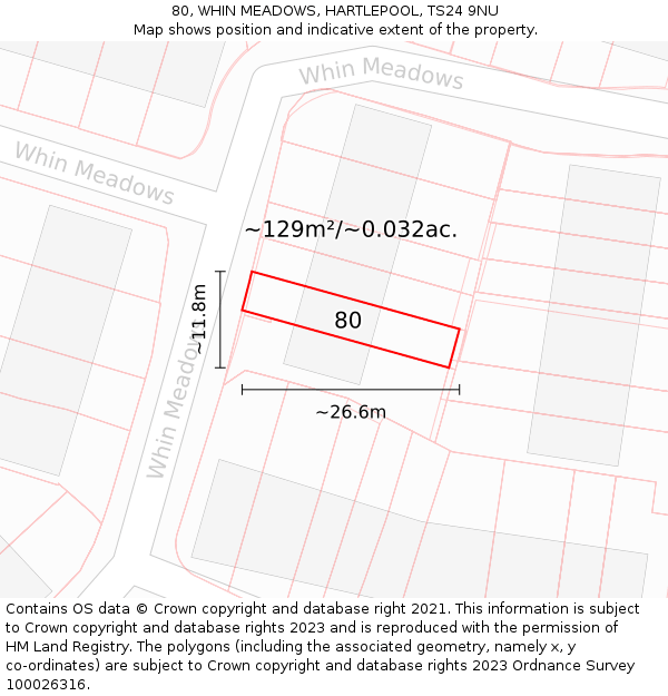 80, WHIN MEADOWS, HARTLEPOOL, TS24 9NU: Plot and title map