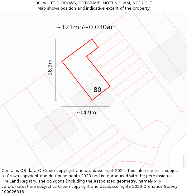 80, WHITE FURROWS, COTGRAVE, NOTTINGHAM, NG12 3LE: Plot and title map