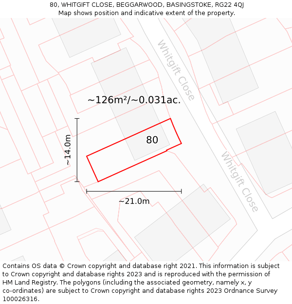 80, WHITGIFT CLOSE, BEGGARWOOD, BASINGSTOKE, RG22 4QJ: Plot and title map