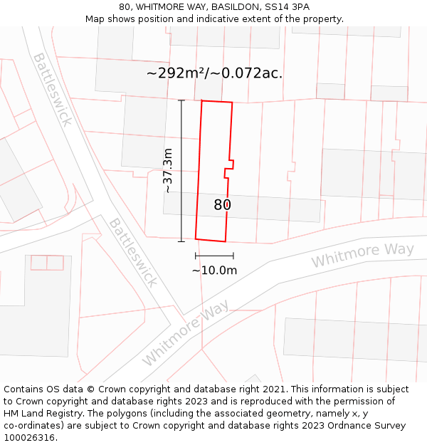 80, WHITMORE WAY, BASILDON, SS14 3PA: Plot and title map