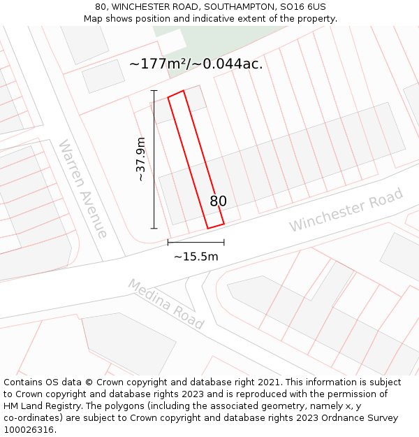 80, WINCHESTER ROAD, SOUTHAMPTON, SO16 6US: Plot and title map