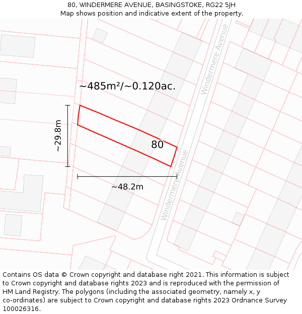 80, WINDERMERE AVENUE, BASINGSTOKE, RG22 5JH: Plot and title map