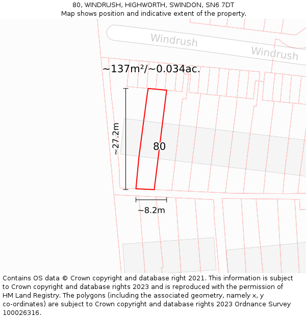 80, WINDRUSH, HIGHWORTH, SWINDON, SN6 7DT: Plot and title map
