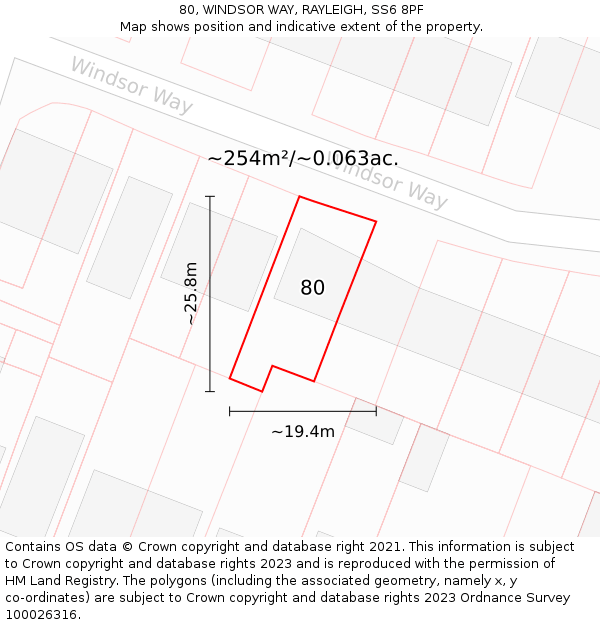 80, WINDSOR WAY, RAYLEIGH, SS6 8PF: Plot and title map