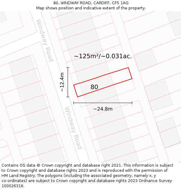 80, WINDWAY ROAD, CARDIFF, CF5 1AG: Plot and title map