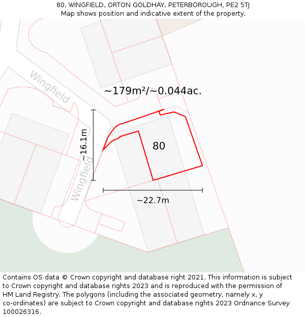 80, WINGFIELD, ORTON GOLDHAY, PETERBOROUGH, PE2 5TJ: Plot and title map