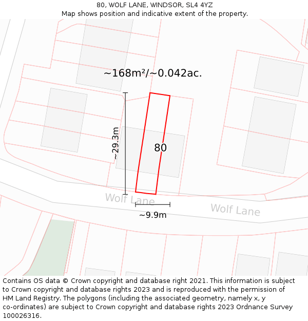 80, WOLF LANE, WINDSOR, SL4 4YZ: Plot and title map