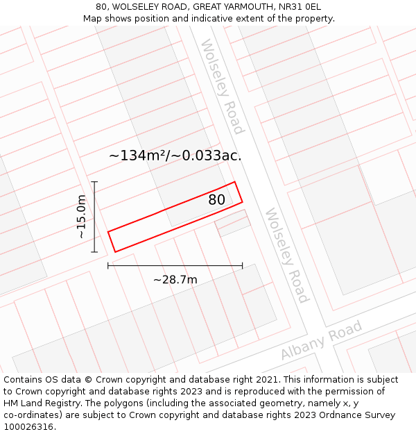 80, WOLSELEY ROAD, GREAT YARMOUTH, NR31 0EL: Plot and title map