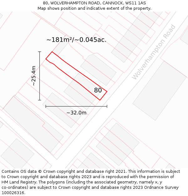 80, WOLVERHAMPTON ROAD, CANNOCK, WS11 1AS: Plot and title map
