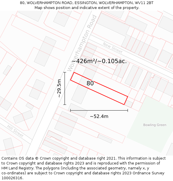 80, WOLVERHAMPTON ROAD, ESSINGTON, WOLVERHAMPTON, WV11 2BT: Plot and title map