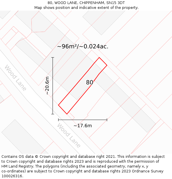 80, WOOD LANE, CHIPPENHAM, SN15 3DT: Plot and title map