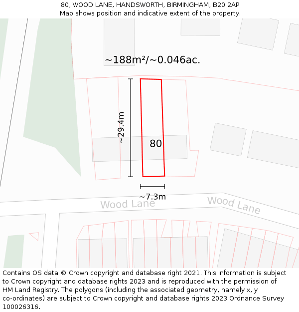 80, WOOD LANE, HANDSWORTH, BIRMINGHAM, B20 2AP: Plot and title map