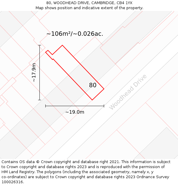 80, WOODHEAD DRIVE, CAMBRIDGE, CB4 1YX: Plot and title map