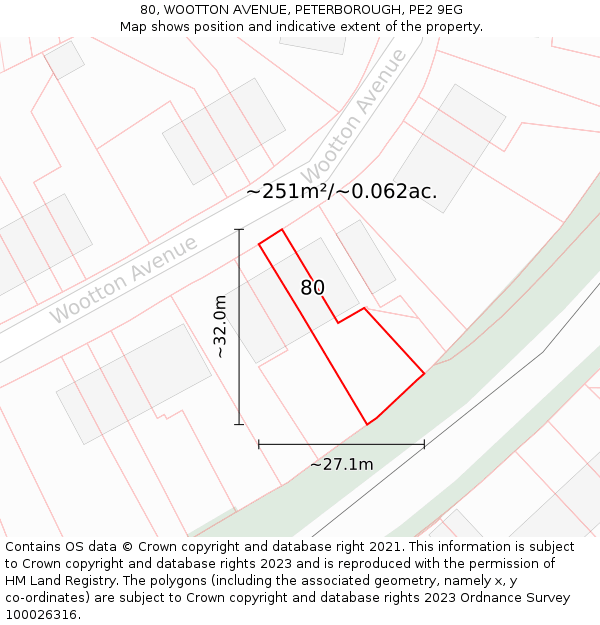 80, WOOTTON AVENUE, PETERBOROUGH, PE2 9EG: Plot and title map