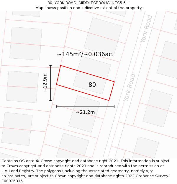 80, YORK ROAD, MIDDLESBROUGH, TS5 6LL: Plot and title map