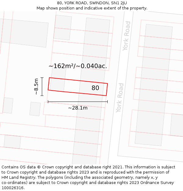80, YORK ROAD, SWINDON, SN1 2JU: Plot and title map