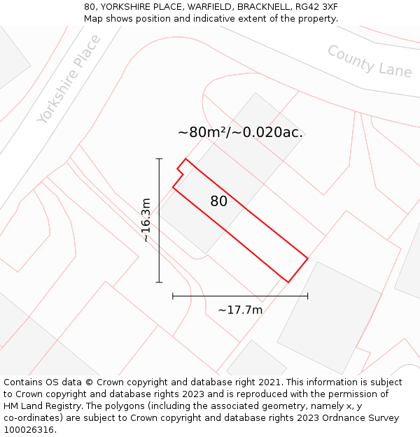 80, YORKSHIRE PLACE, WARFIELD, BRACKNELL, RG42 3XF: Plot and title map
