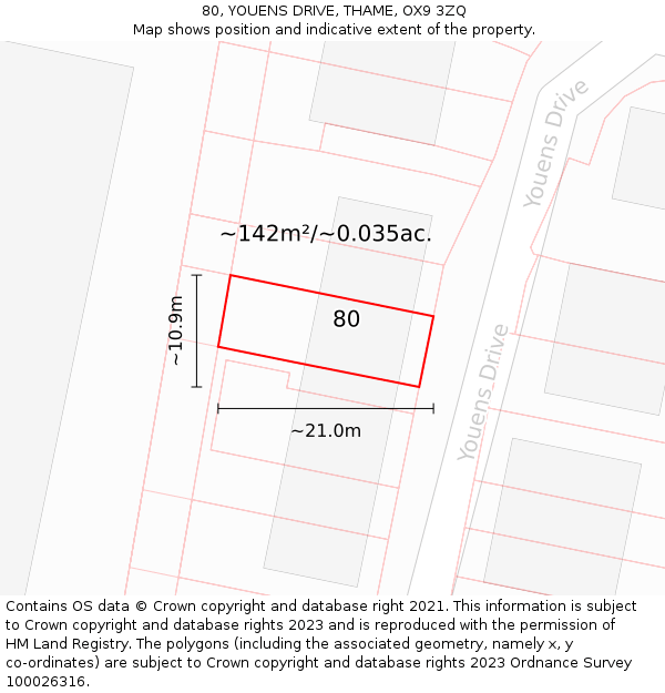 80, YOUENS DRIVE, THAME, OX9 3ZQ: Plot and title map