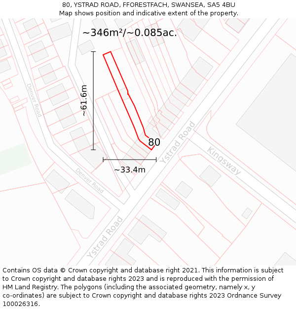 80, YSTRAD ROAD, FFORESTFACH, SWANSEA, SA5 4BU: Plot and title map