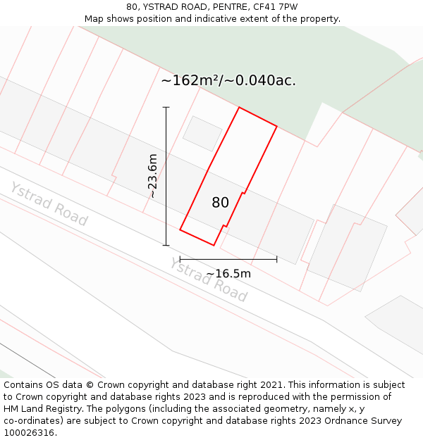 80, YSTRAD ROAD, PENTRE, CF41 7PW: Plot and title map