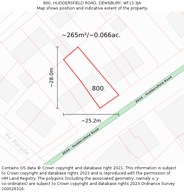 800, HUDDERSFIELD ROAD, DEWSBURY, WF13 3JA: Plot and title map