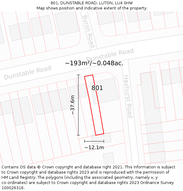 801, DUNSTABLE ROAD, LUTON, LU4 0HW: Plot and title map