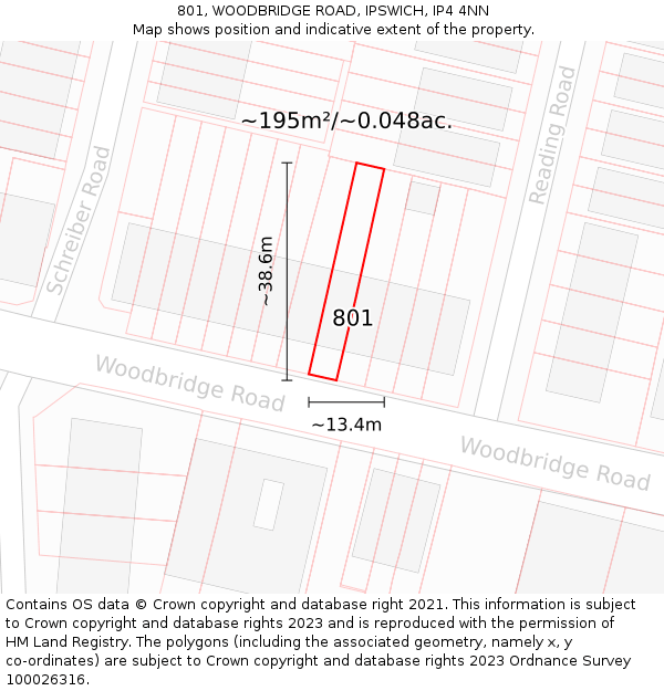 801, WOODBRIDGE ROAD, IPSWICH, IP4 4NN: Plot and title map