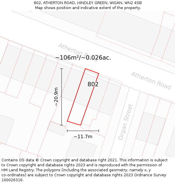 802, ATHERTON ROAD, HINDLEY GREEN, WIGAN, WN2 4SB: Plot and title map