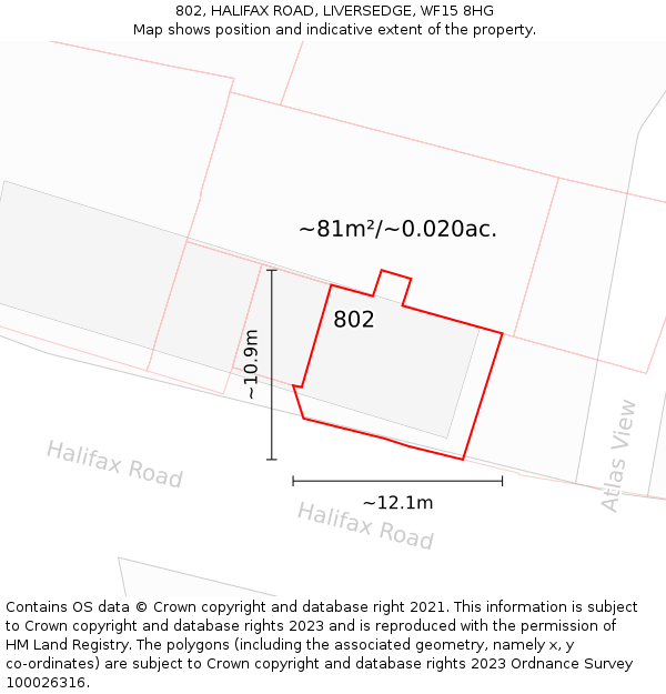 802, HALIFAX ROAD, LIVERSEDGE, WF15 8HG: Plot and title map