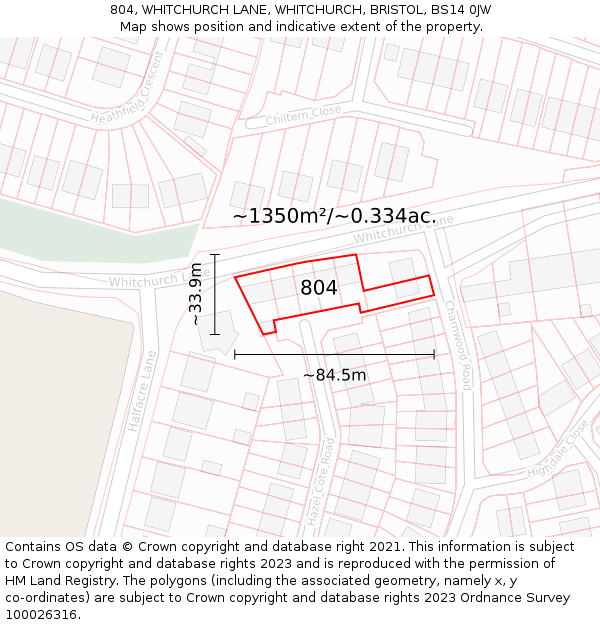 804, WHITCHURCH LANE, WHITCHURCH, BRISTOL, BS14 0JW: Plot and title map