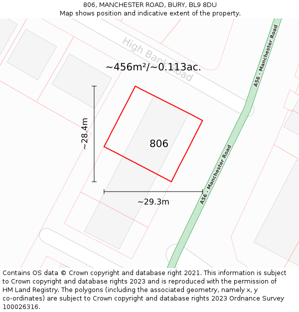 806, MANCHESTER ROAD, BURY, BL9 8DU: Plot and title map