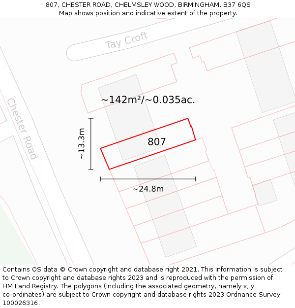 807, CHESTER ROAD, CHELMSLEY WOOD, BIRMINGHAM, B37 6QS: Plot and title map