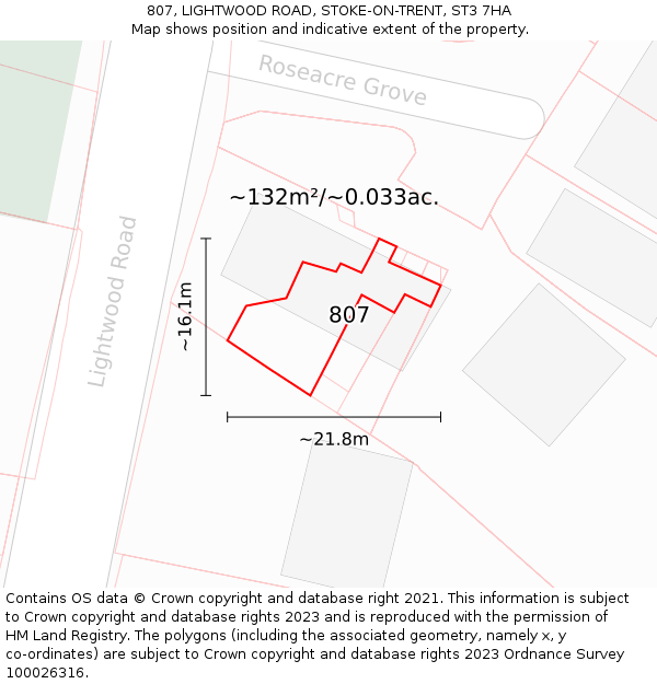 807, LIGHTWOOD ROAD, STOKE-ON-TRENT, ST3 7HA: Plot and title map