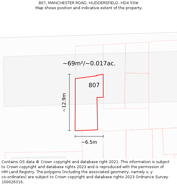 807, MANCHESTER ROAD, HUDDERSFIELD, HD4 5SW: Plot and title map