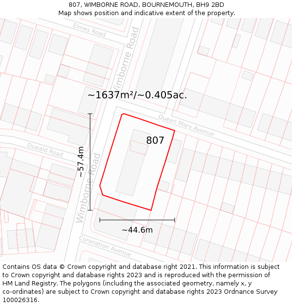 807, WIMBORNE ROAD, BOURNEMOUTH, BH9 2BD: Plot and title map