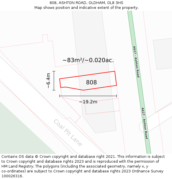 808, ASHTON ROAD, OLDHAM, OL8 3HS: Plot and title map