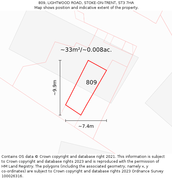 809, LIGHTWOOD ROAD, STOKE-ON-TRENT, ST3 7HA: Plot and title map