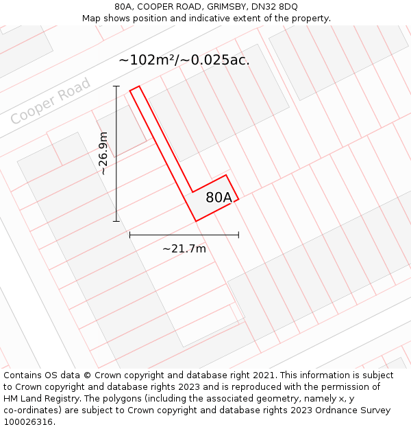 80A, COOPER ROAD, GRIMSBY, DN32 8DQ: Plot and title map