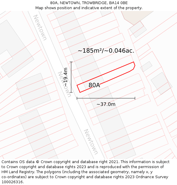 80A, NEWTOWN, TROWBRIDGE, BA14 0BE: Plot and title map