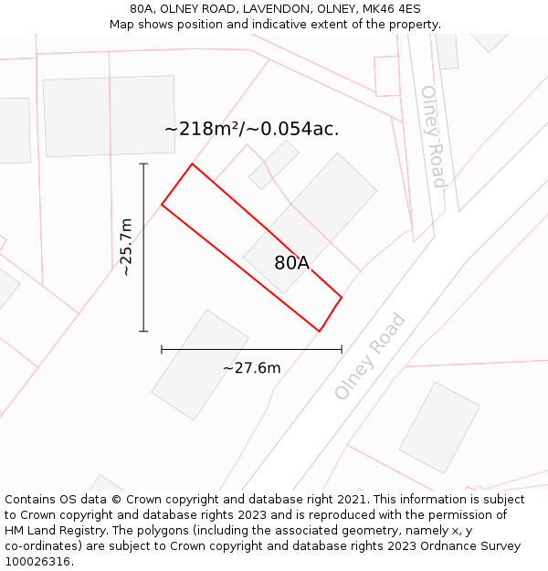 80A, OLNEY ROAD, LAVENDON, OLNEY, MK46 4ES: Plot and title map
