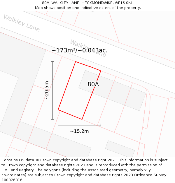 80A, WALKLEY LANE, HECKMONDWIKE, WF16 0NL: Plot and title map