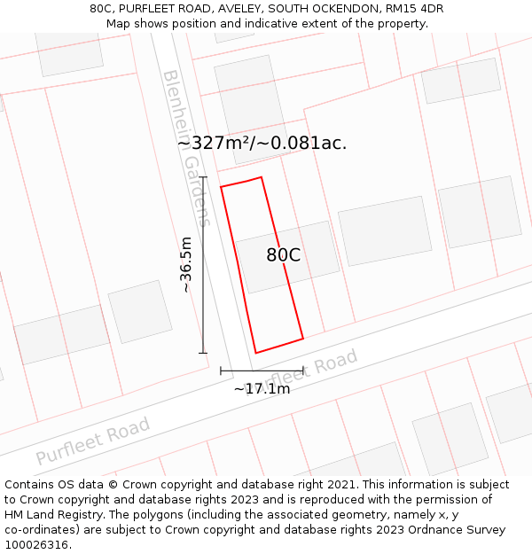 80C, PURFLEET ROAD, AVELEY, SOUTH OCKENDON, RM15 4DR: Plot and title map