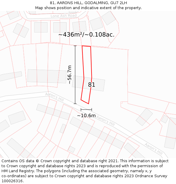 81, AARONS HILL, GODALMING, GU7 2LH: Plot and title map